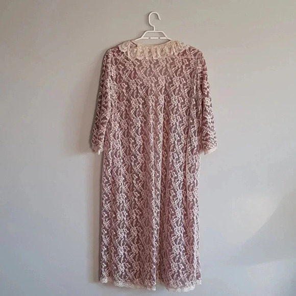 Vintage Night Gown Women's Medium Open Tie Front Lace Robe Maxi Length Dress - Picture 2 of 13
